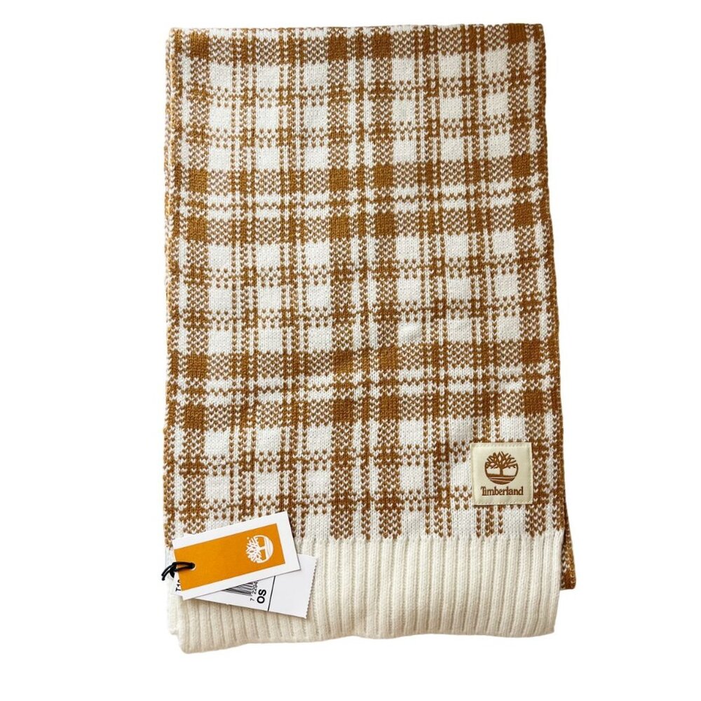 NEW Timberland Orange & White Plaid Rectangle Scarf Chunky Fall Autumn